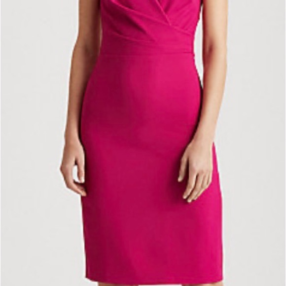 Ralph Lauren-Lauren Crepe Surplice Dress Fuchsia Size 8. - Picture 2 of 5